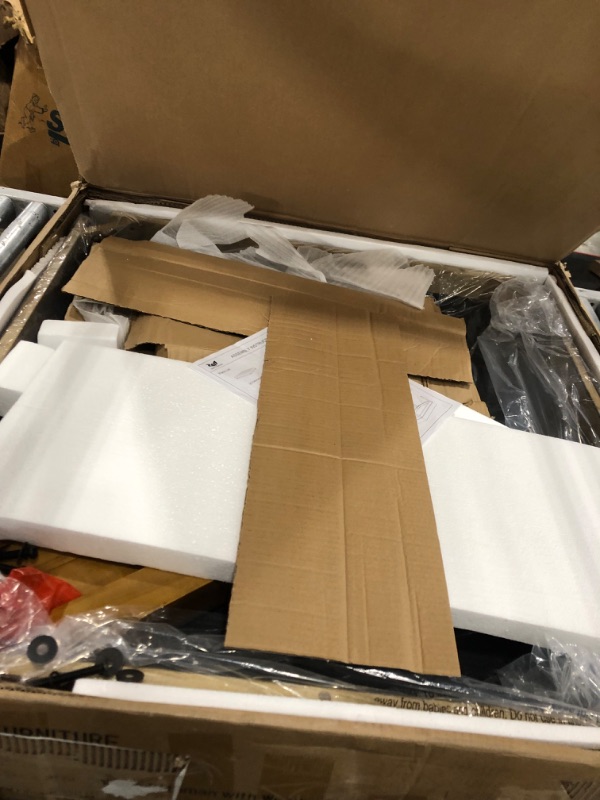 Photo 1 of 24KF Large Square Upholstered Tufted Linen Ottoman Coffee Table, Large Footrest Ottoman with Solid Wood Shelf-Granite Square ottoman with wooden shelf Granite-large Ottoman