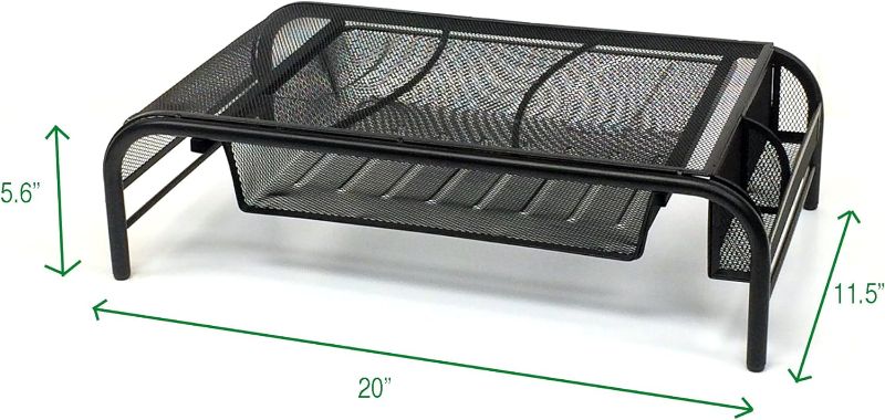 Photo 1 of *MINOR DAMAGE* Mind Reader Monitor Stand, Ventilated Laptop Riser, Paper Tray, Storage, Office, Metal Mesh, 20"L x 11.5"W x 5.5"H, Black
