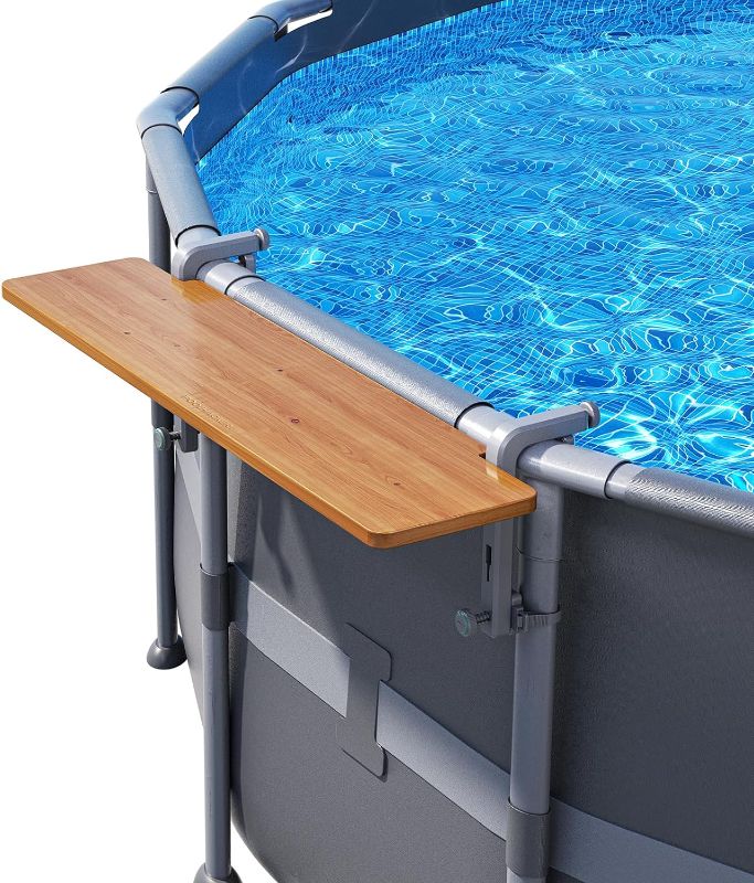 Photo 1 of ?2024 Newest? Pool Bar, Wood-Plastic Swim Up Bar Exclusively for above-Ground Round Pools. Height Adjustable Patio Poolside Table Easy Maintenance, Weather Resistant 47×11in Tabletop
