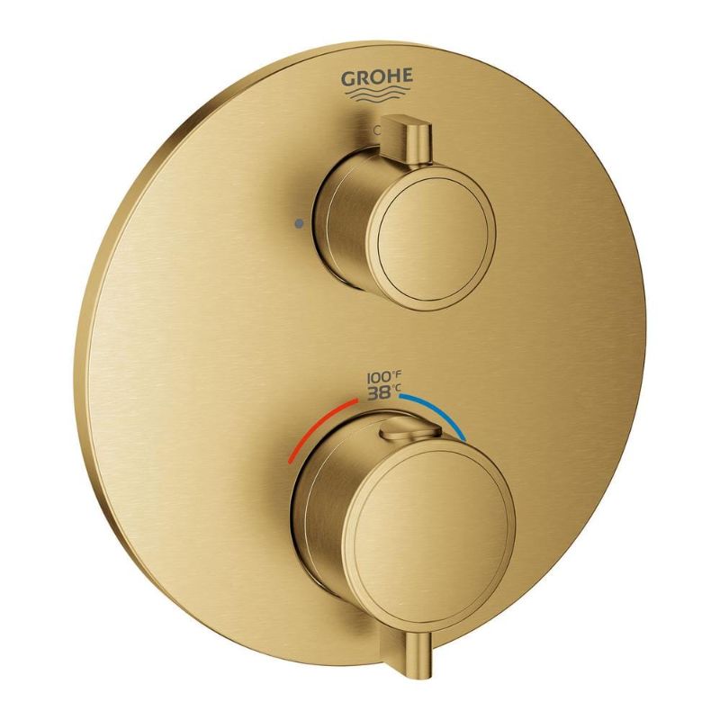 Photo 1 of * SEE NOTES* Grohtherm Dual Function Thermostatic 2-Handle Trim Kit in Brushed Cool Sunrise (Valve Not Included)
