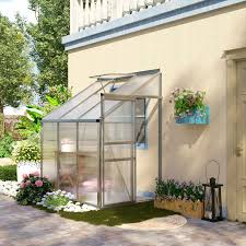 Photo 1 of * PARTIAL SET BOX 1 OUT OF 2* SEE NOTES* Outsunny 6' x 4' Aluminum Lean-to Greenhouse Polycarbonate Walk-in Garden Greenhouse with Adjustable Roof Vent, Rain Gutter and Sliding Door for Winter, Clear
