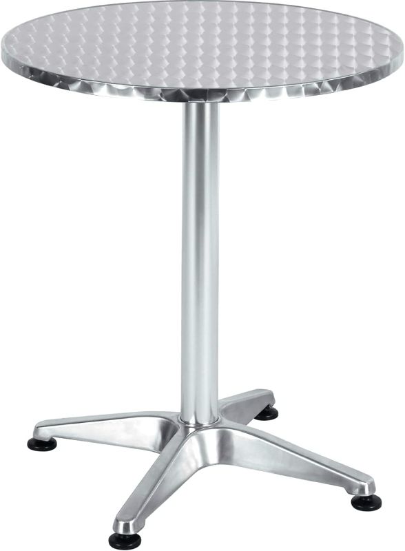 Photo 1 of ***USED - LIKELY MISSING PARTS - UNABLE TO VERIFY FUNCTIONALITY***
BTEXPERT Silver Indoor Outdoor 23.75" Restaurant Table for Patio Stainless Steel Aluminum Furniture with Base, 23.75Inch Round X 27.7" Height-One