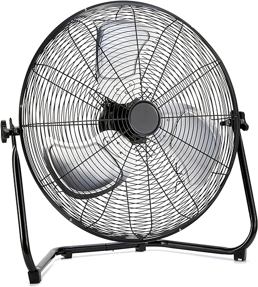 Photo 1 of Amazon Basics 20-Inch High-Velocity Industrial Floor Fan with 3 Speeds, Metal Construction and Aluminum Blades, Ideal for Industrial & Commercial Spaces, 125W, Black, 9.45"D x 23.43"W x 23.82"H
