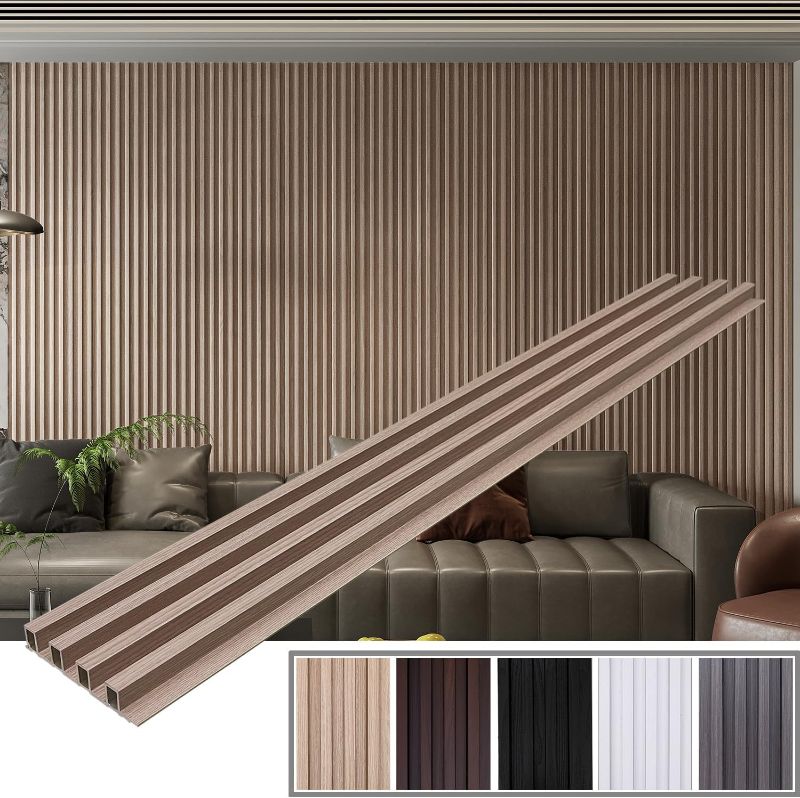 Photo 1 of 6-Pack Slat Wall Panel with 2 Trims Wood Grain Slat Wall 96" x 6.2" WPC Slats 3D Wall Panels Oak Grille
