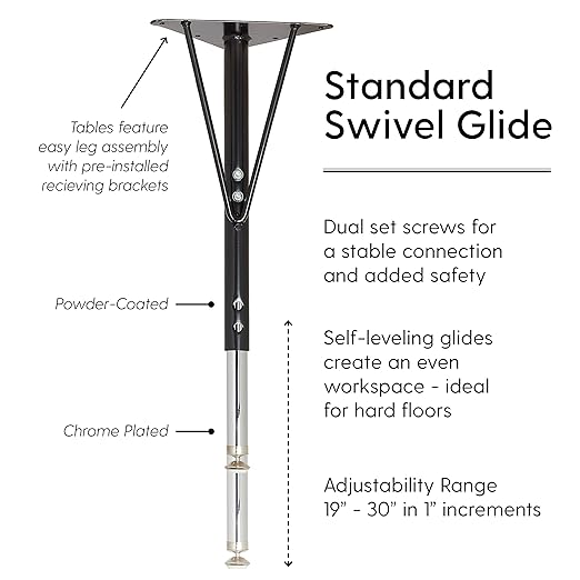 Photo 1 of actory Direct Partners 11024-BK Replacement Standard Swivel Glide Table Legs for Activity Tables, Adjustable Height 19-30", Includes Legs and Hardware ONLY