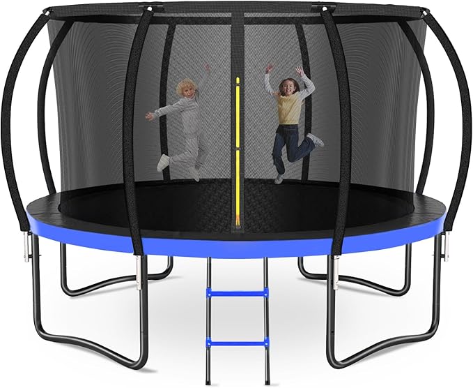 Photo 2 of 12FT 14FT 16FT Outdoor Trampoline for Kids & Adults, Recreational Trampoline w/Ladder & Safety Net, Heavy Duty Backyard Metal Trampoline, 400/450LBS Round Pumpkin Trampoline, ASTM Approved
