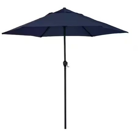 Photo 1 of 9 ft. Steel Market Push Tilt Patio Umbrella in Polyester Navy Blue
