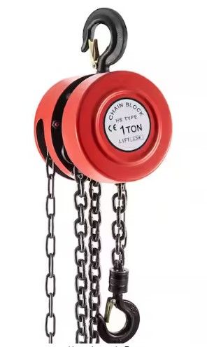 Photo 1 of 1-Ton Capacity Hand Chain Hoist 8 ft. Lift Manual Chain Hoist for Lifting Goods in Transport, Construction Sites, Red
