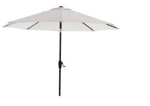 Photo 1 of allen + roth 9-ft Aluminum Tan Striped Auto-tilt Market Patio Umbrella 