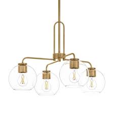 Photo 1 of Hampton Bay Nelwyn 25 in. 4-Light Vintage Brass Chandelier with Clear Glass Globe Shades