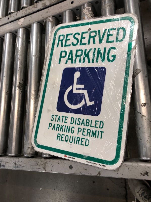 Photo 2 of SmartSign - K-1467-EG-12x18-D3 "Reserved Parking - State Disabled Parking Permit Required" Sign | 12" x 18" 3M Engineer Grade Reflective Aluminum Blue/Green on White