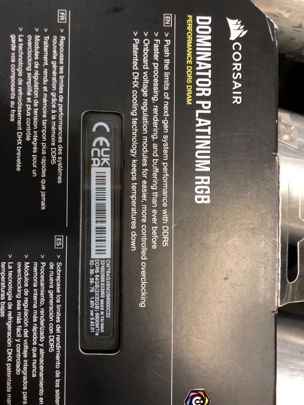 Photo 1 of CORSAIR DOMINATOR PLATINUM RGB DDR5 RAM 64GB (2x32GB) 6600MHz CL32 Intel XMP iCUE Compatible Computer Memory - Black (CMT64GX5M2B6600C32)
