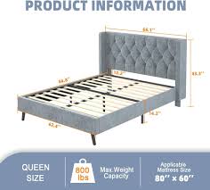 Photo 1 of Akeacubo Bed Frame, Velvet Upholstered Platform Bed with Vertical Headboard and Footboard, Wooden Slats Support/No Box Spring Needed/Mattress Foundation/Easy Assembly,Dark Grey (Queen)