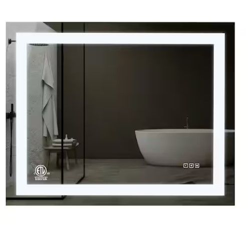 Photo 1 of 40 in. W x 32 in. H Frameless Rectangular Anti-Fog LED Light Bathroom Vanity Mirror
