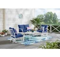 Photo 1 of **SEE NOTES**Hampton Bay
Harbor Point White 4-Piece Metal Patio Conversation Set with CushionGuard Mariner Blue Cushions