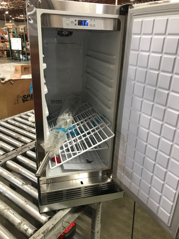 Photo 1 of DENTED FRAME; 15 Inch Outdoor Refrigerator, Weather Proof Stainless Steel Beverage Beer Cooler Under Counter Fridge, Indoor/Outdoor Refrigerator with 3 Shelves for Patio Kitchen and Commercial Use