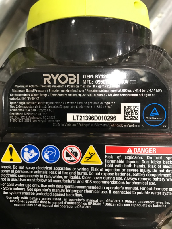 Photo 1 of * SEE NOTES* HP Brushless EZClean 600 PSI 0.7 GPM 40 Volt HP Cold Water Cleaner with 2.0 Ah Battery and Charger (11.3, 1)