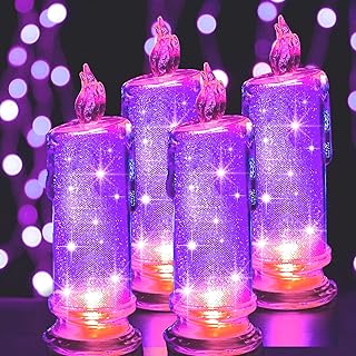 Photo 1 of 4PCS Purple LED flameless Candles (D:2.5" x H:7"),LED Pillar Candles, Battery Included, Velas artificiales para decoracion for Valentine's Day Wedding Birthday Bedroom Decorations