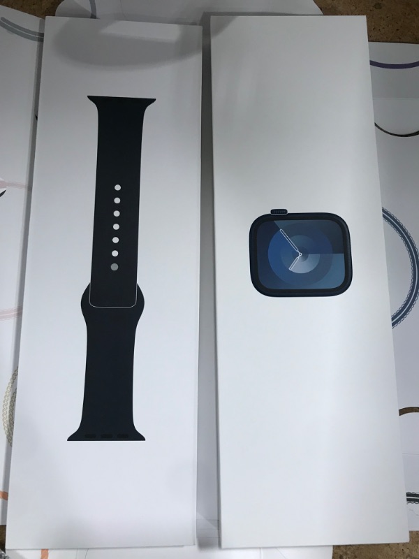 Photo 2 of Apple Watch Series 9 [GPS 45mm] Smartwatch with Midnight Aluminum Case with Midnight Sport Band S/M. Fitness Tracker, ECG Apps, Always-On Retina Display, Water Resistant Midnight Aluminum Case with Midnight Sport Band 45mm Case S/M - fits 140–190mm wrists