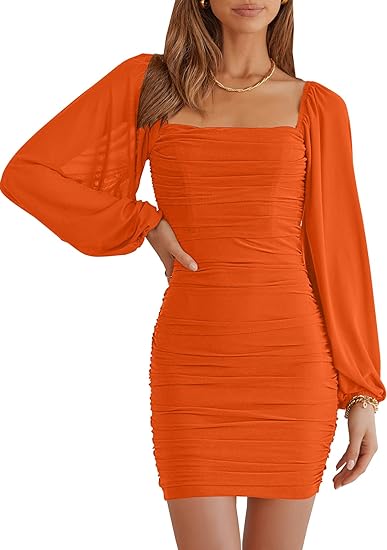 Photo 1 of *****STOCK IMAGE FOR SAMPLE*****
ANRABESS Women's Square Neck Mesh Long Sleeve Bodycon Mini Dress Party Club Cocktail Short Dresses Sz L