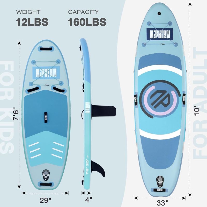 Photo 1 of Inflatable Paddle Board with Stable Wing and Durable SUP Accessories, 10’ Inflatable Stand up Paddle Boards for Adults & Youth, Versatile Yoga Paddle Board
