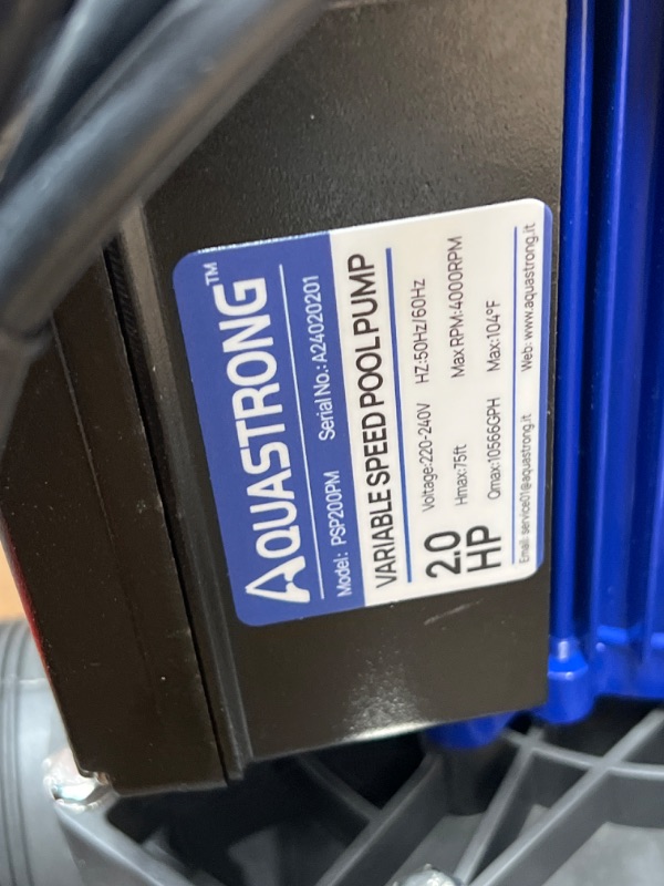 Photo 2 of AQUASTRONG 2 HP Variable Speed Pool Pump for In/Above Ground Pool, 220V, 10566GPH, Energy Efficient, High Flow, Powerful Self Primming Swimming Pool Pumps with Filter Basket
