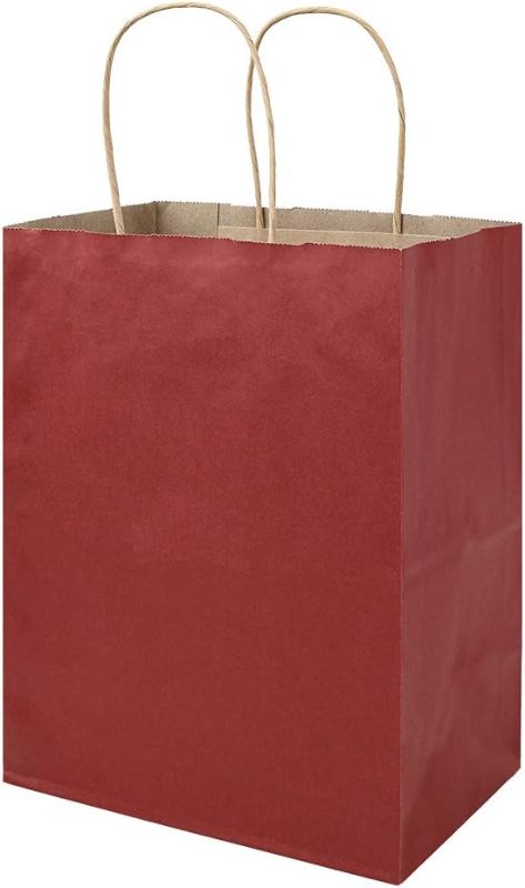 Photo 1 of bagmad 100 Pack 8x4.75x10 inch Medium Red Gift Paper Bags with Handles Bulk, Kraft Bags, Craft Grocery Shopping Retail Party Favors Wedding Bags Sacks (Red, 100pcs)
