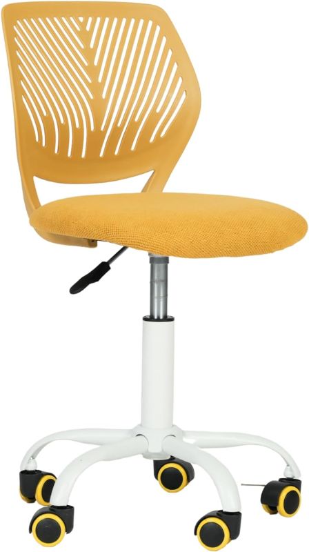 Photo 1 of Homy Casa Desk Chair Linen Fabric Seat Ergonomic Swivel Task Chair without Armrest Adjustable Height Office Chair Home Office for Kids Teens, Lime Yellow
