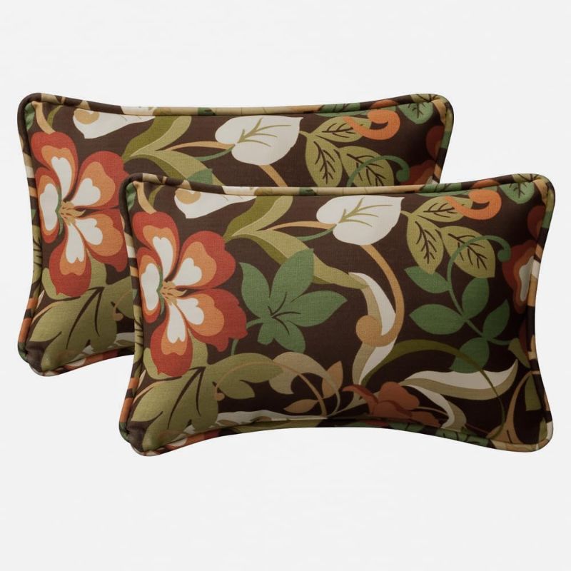 Photo 1 of Pillow Perfect Floral Indoor/Outdoor Accent Throw Pillow, Plush Fill, Weather, and Fade Resistant, Lumbar - 11.5" x 18.5" , Brown/Green Coventry, 2...
