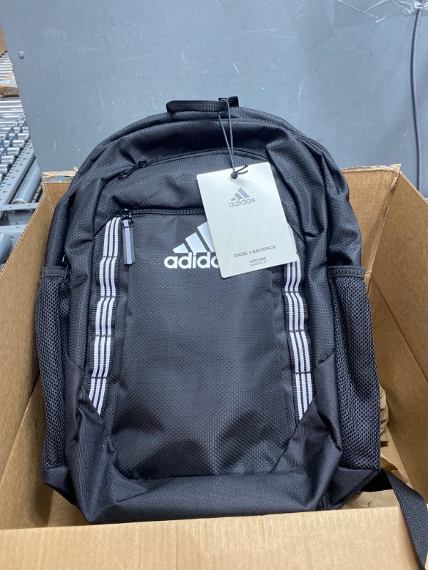 Photo 2 of adidas Excel 6 Backpack, Black/White 3 Stripe Webbing, One Size One Size Black/White 3 Stripe Webbing