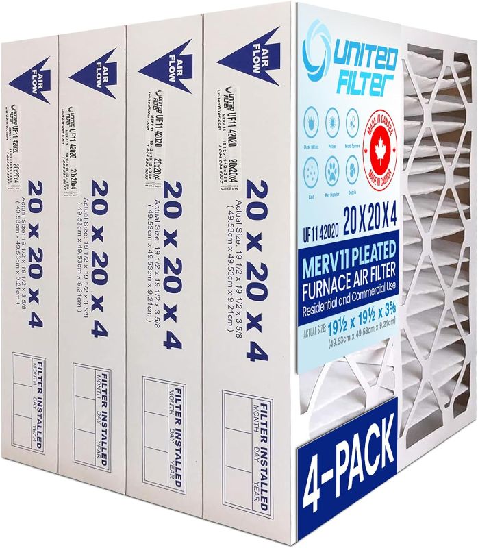 Photo 1 of 20x20x4 MERV 11 Pleated Air Filter – Efficient HVAC, Easy to Install, Filters for Home & Office Furnaces - Pack of 4 Fresh Replacement Filter Dust - Clean Indoor Air, Breathe Easier
