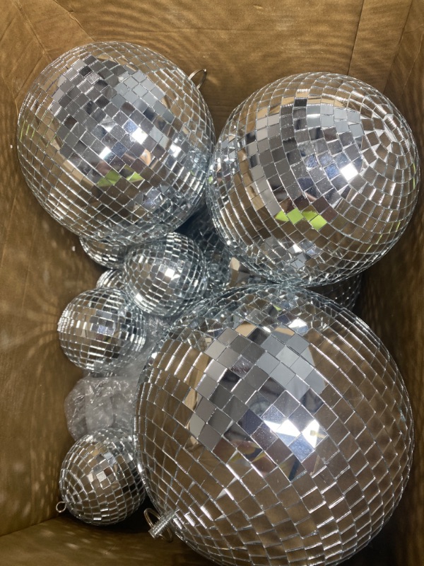 Photo 2 of 17 Pack Large Disco Ball Hanging Disco Ball Small Disco Ball Mirror Disco Balls Decorations for Party Wedding Dance and Music Festivals Decor Club Stage Props DJ Decoration (8, 6, 3.2 Inch)