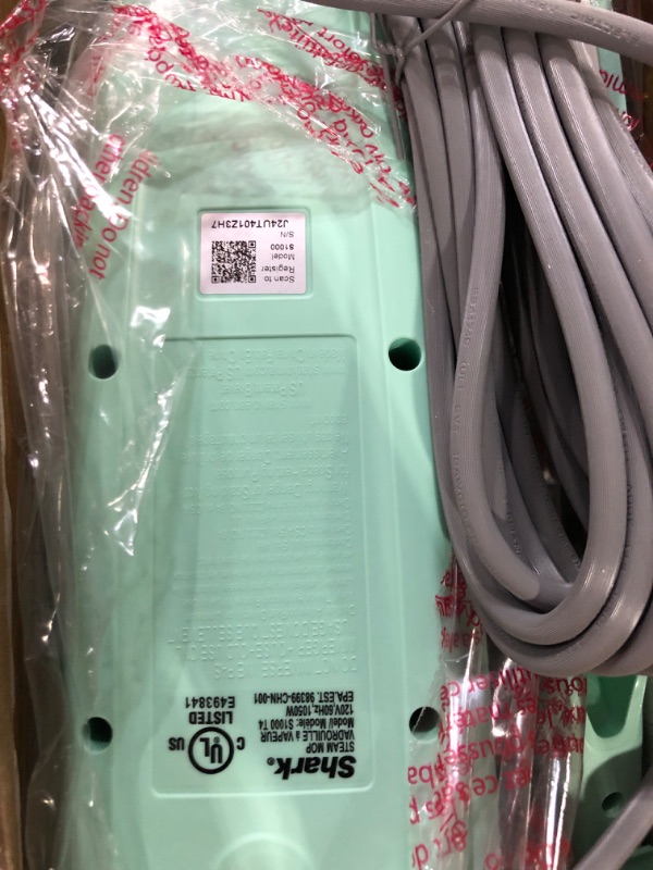 Photo 4 of ***USED GOOD CONDITION***Shark S1000 Steam Mop with 2 Dirt Grip Pads, Lightweight, Safe for all Sealed Hard Floors like Tile, Hardwood, Stone, Laminate, Vinyl & More, Machine Washable, Removable Water Tank, White/Seafoam