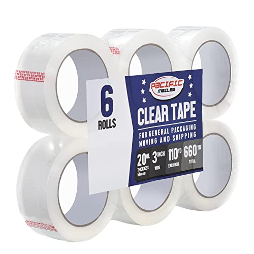 Photo 1 of Pacific Mailer Clear Packing Tape, Packaging Tape for Shipping Packaging Moving Sealing, 3 Inch Wide, 2.0mil Thickness, 110 Yard per Roll [Pack of 6 R
