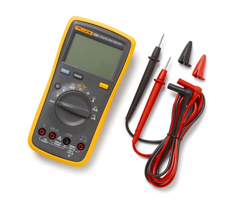 Photo 1 of Fluke 15B+ Digital Multimeter, for Electrical Applications, Measures AC/DC Voltage and Current Measurements up to 1000V and 10A, Along with Resistance, Continuity, Diode, and Capacitance Capabilities
