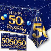 Photo 1 of HAKOTI 3Pack 50th Birthday Tablecloth - Vintage Cheers to 50 Years Birthday Party Supplies Disposable Plastic Rectangular Table Cover Black Gold Birthday Tablecloth Decoration