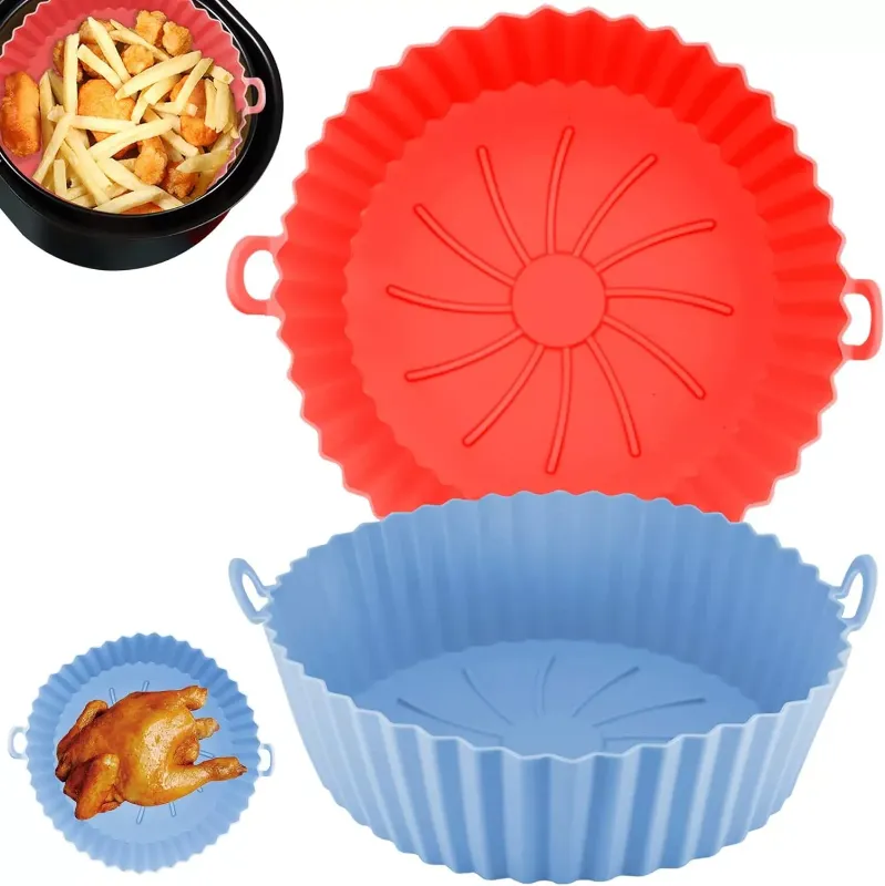 Photo 1 of airfry Big Easy Basket 8.5” 2 Pack Air Fryer Large Silicone Liner for 5 to 8 QT, Drawstring Storage Bag, Fry Up Fun Seasoning Recipe Card, Eco-friendly BPA Free (GREEN+BLUE))