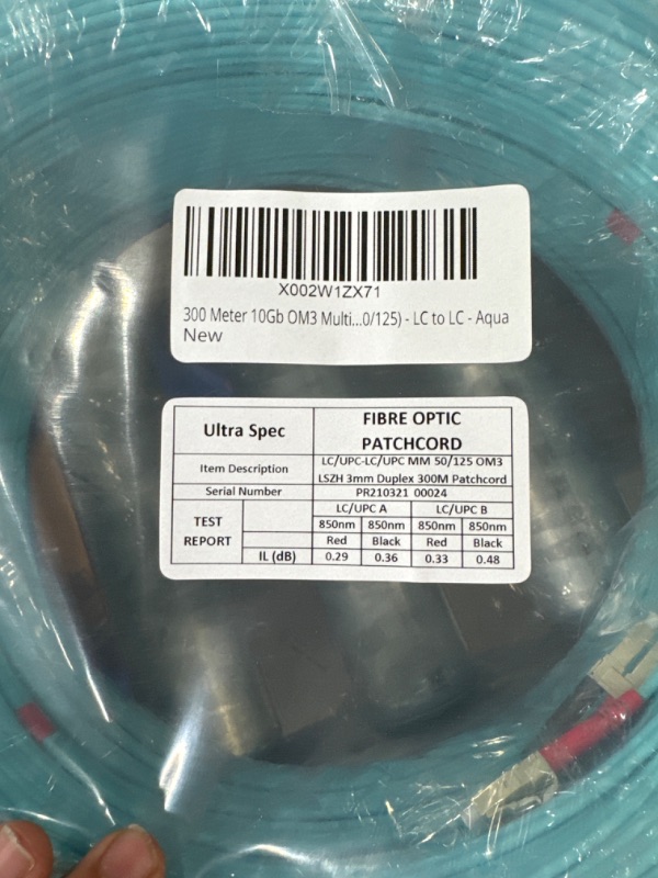 Photo 3 of 300 Meter 10Gb OM3 Multimode Duplex Fiber Optic Cable (50/125) - LC to LC - Aqua