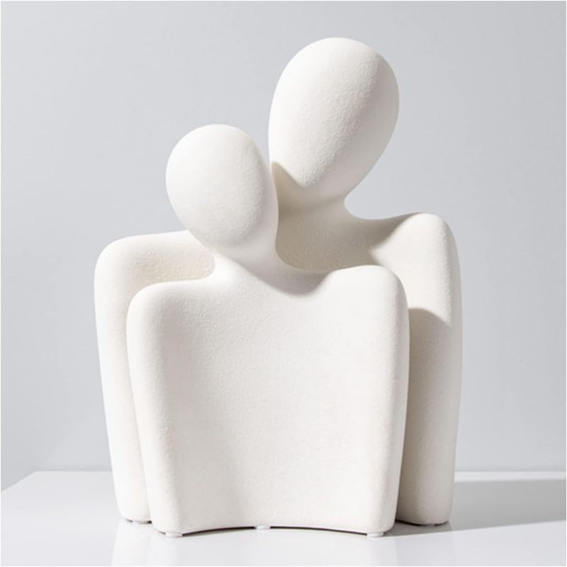 Photo 1 of Hugging Couple Statues Ceramic Lover Figurine Characters Coffee Table Decor (White)
