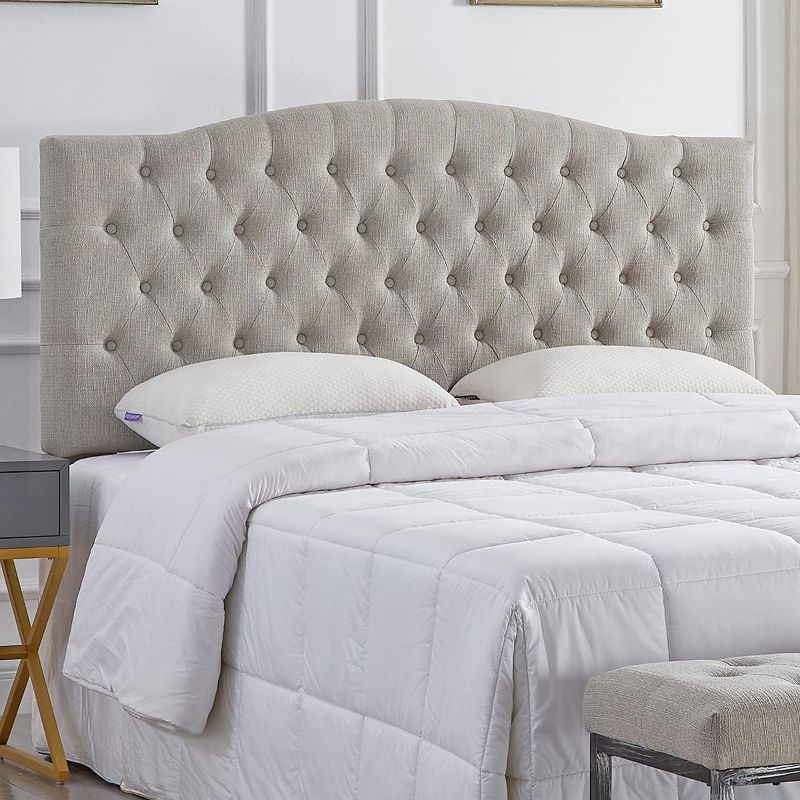 Photo 1 of 24KF Linen Upholstered Tufted Button Queen Headboard and Comfortable Fashional Padded Queen/Full Size headboard - Linen