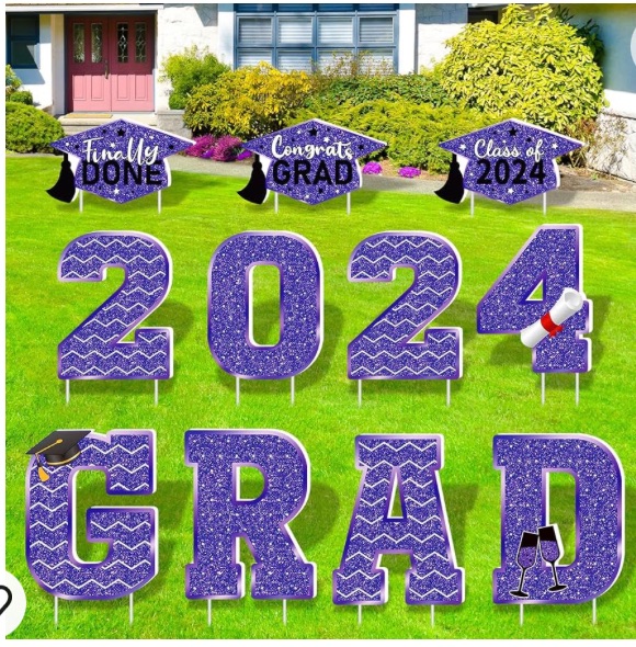 Photo 1 of 2024 Graduation Yard Sign Decorations Congrats Grad Yard Signs Graduation Yard Lawn Graduation Waterproof Decorations Outdoor Congrats Graduation Party Decoration Supplies(Purple)