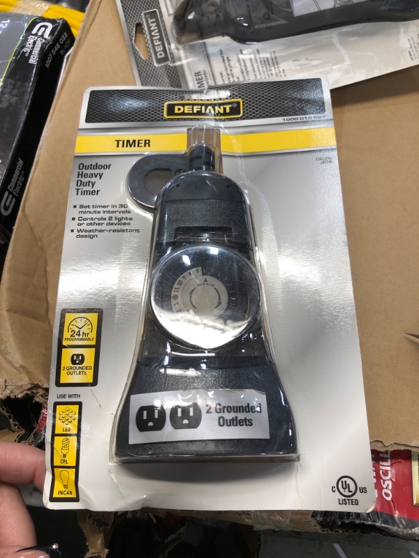 Photo 1 of 15 Amp 24-Hour Outdoor Plug-In Mechanical Timer with 2-Grounded Outlets, Black