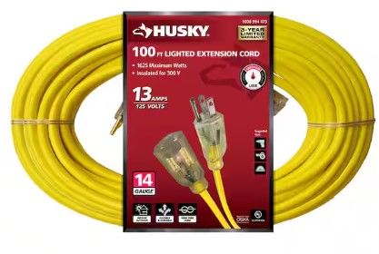 Photo 1 of 100 ft. 14/3 Medium Duty Indoor/Outdoor Extension Cord with Lighted End, Yellow
