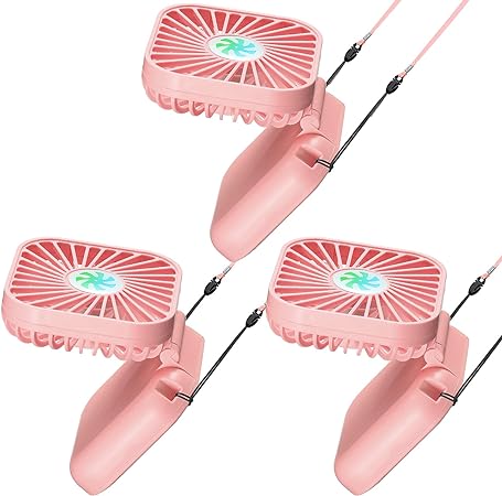 Photo 1 of Hortsun 3Pack Necklace Fan Portable Neck Hanging Fan Mini Fan Handheld Fan for Cooling Small Personal Hands Free Fan USB Rechargeable Battery 3 Speed Air Circulatory Fan (Pink