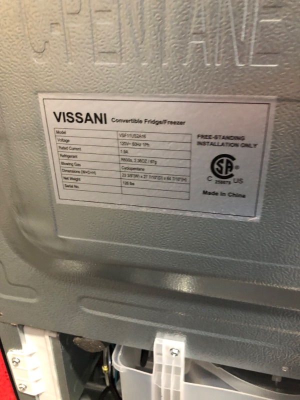 Photo 7 of [READ NOTES]
Vissani 11 cu. ft. Convertible Auto Defrost Garage Ready Upright Freezer/Refrigerator in Stainless Steel, Energy Star