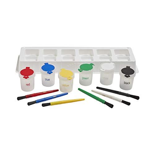 Photo 1 of 2 PACK--ECR4Kids No-Spill Paint Cups - Mini Trilingual Cups Set and Matching Paint Brushes with Tray - Art Supplies for Kids and Toddlers (13-Piece Kit)