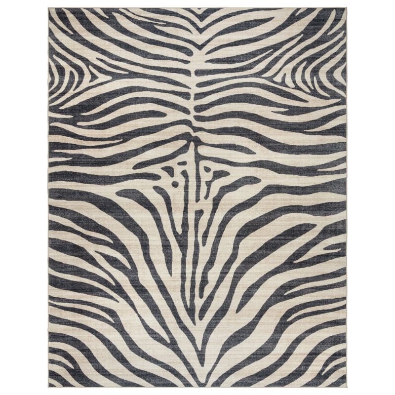 Photo 1 of (READ FULL POST) BLACK/TAN Crystal Print Zebra Washable Modern Striped Black White Rectangular Indoor Area Rug by Gertmenian, 26" x 72"
