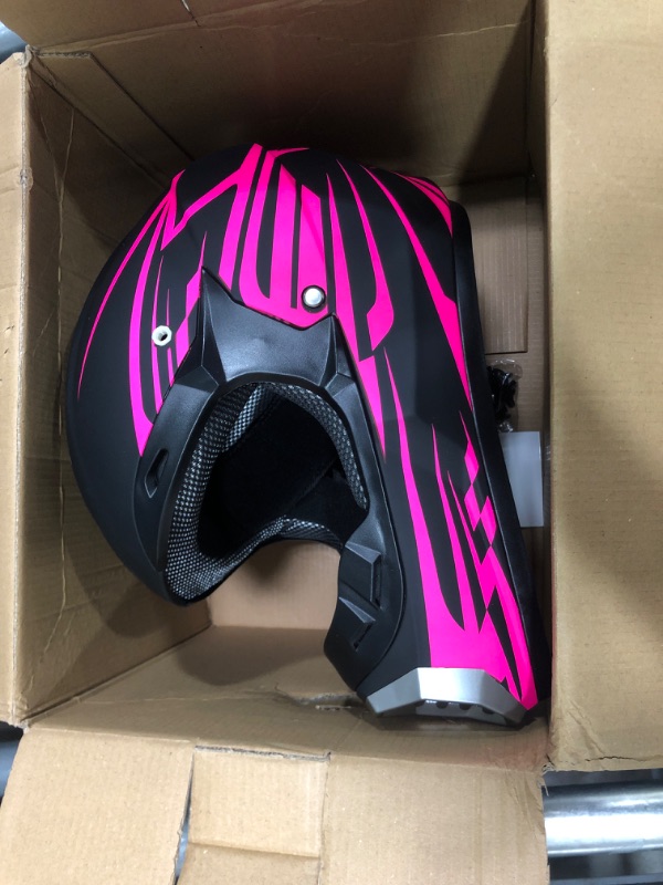 Photo 2 of Youth Adult Motocross Dirt Bike Helmet DOT Approved ATV Motorcycle Full Face Helmet Kids Four-Wheeler Offroad Street MX Helmet with Gloves,Goggles,Face Shield 4-Piece X-Large Pink