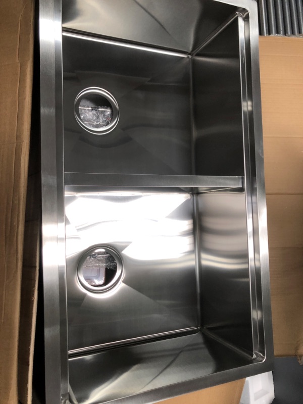 Photo 3 of 33 Inch Undermount Double Bowl Kitchen Sink Stainless Steel-Bokaiya 33x19 50/50 Undermount Workstation Sink 16 Gauge Deep Low Divide Double Bowl Undermount Kitchen Sink 33 W x 19 D x 10 H ?50/50) Stainless Steel