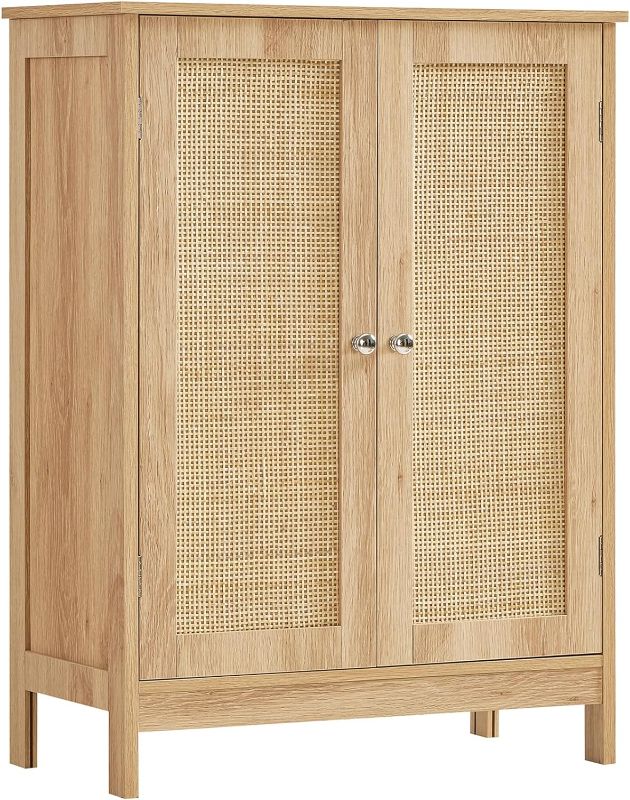 Photo 1 of Iwell Storage Cabinet with Rattan Doors, Bathroom Storage Cabinet with Adjustable Shelf, Floor Cabinet for Living Room, Entryway, Kitchen, Home Office, Nature